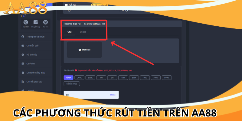 Các phương thức rút tiền phổ biến trên aa88